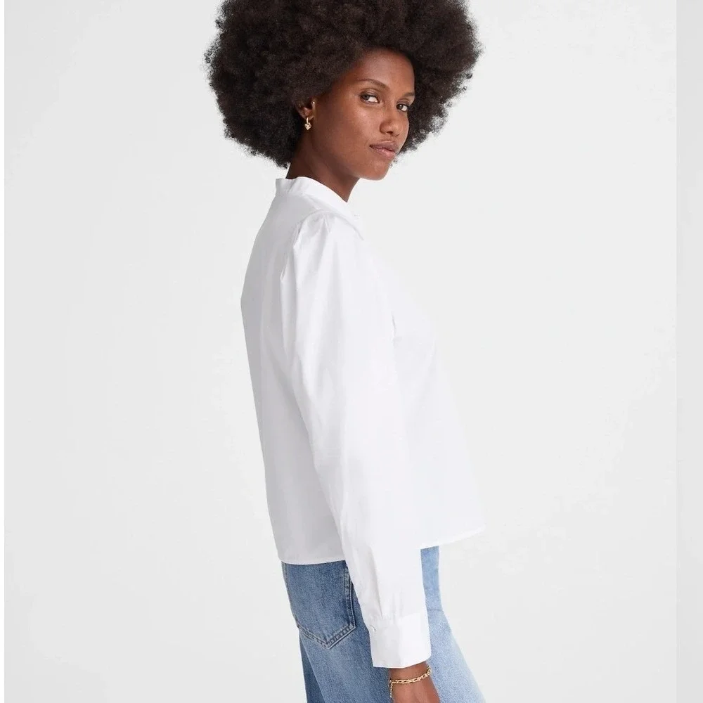 Madewell Puff Sleeve Button Down Band Collar Shirt White Cotton Poplin Blouse S - Picture 3 of 13